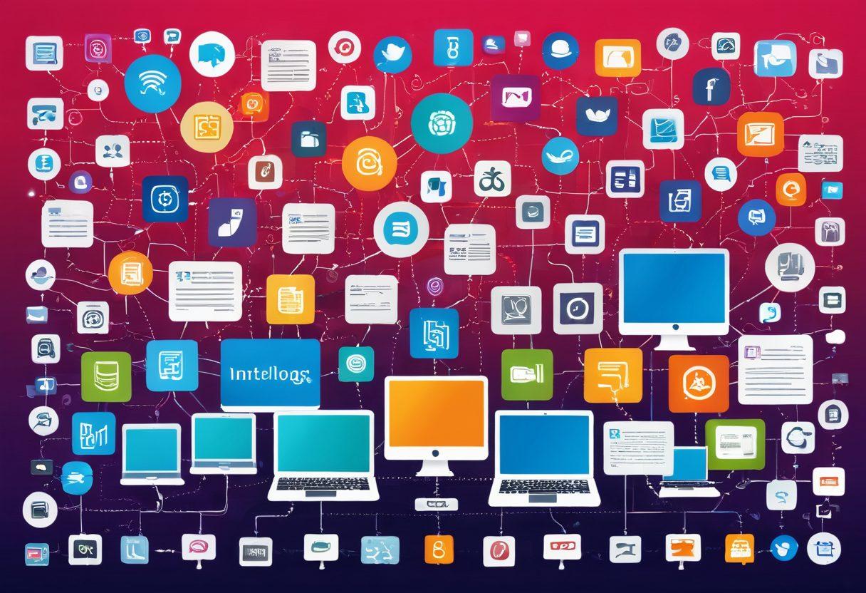 A vibrant digital landscape showing the timeline of blogging evolution, featuring various blog interfaces over the years, from early text-based blogs to modern multimedia platforms. Include elements like social media icons, a diverse group of bloggers interacting with their devices, and digital devices showcasing blog posts. The background should be a dynamic blend of technology and creativity, symbolizing the fusion of ideas and content. colorful. modern style. 3D.